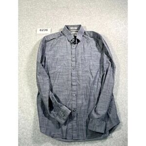 Express Shirt‎ Mens Medium Gray Cotton Fitted Collared Button Up Long Sleeve